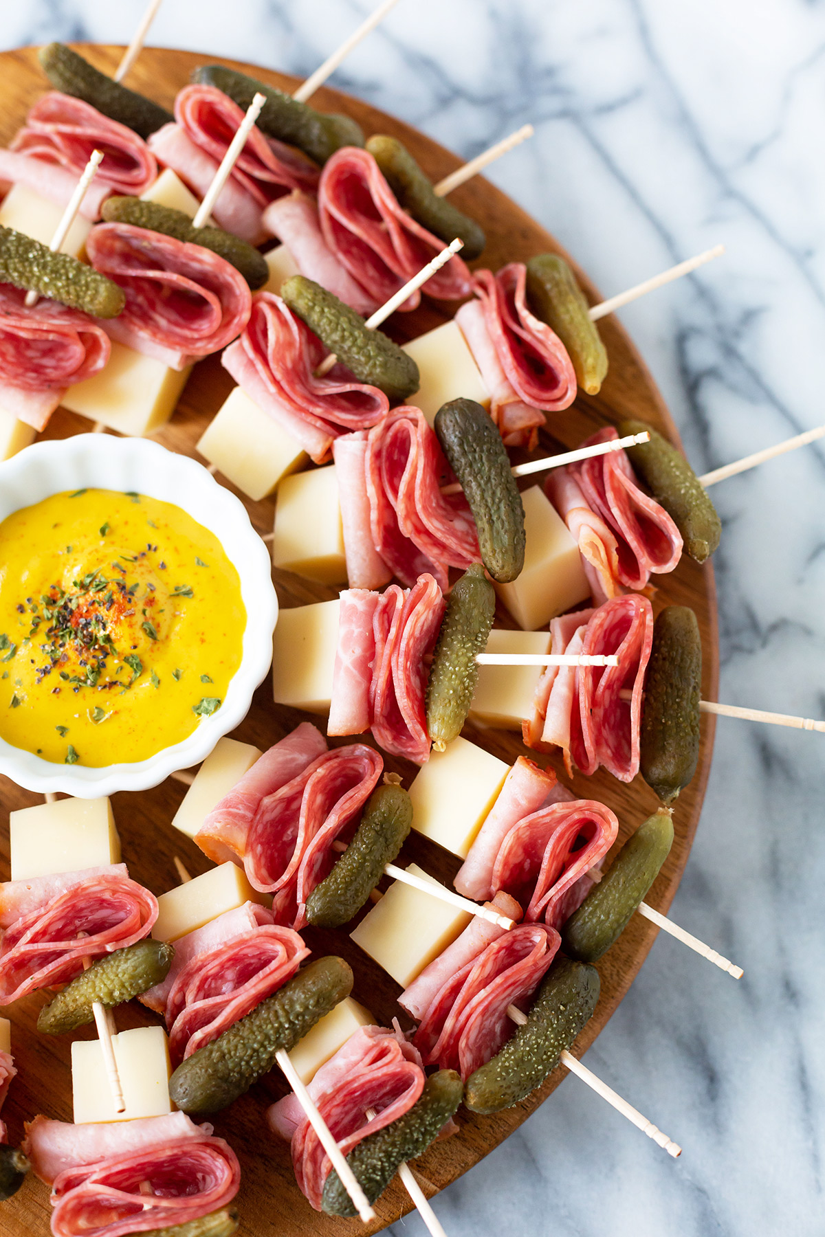 Cuban Sandwich Skewers with Mustard Dipping Sauce