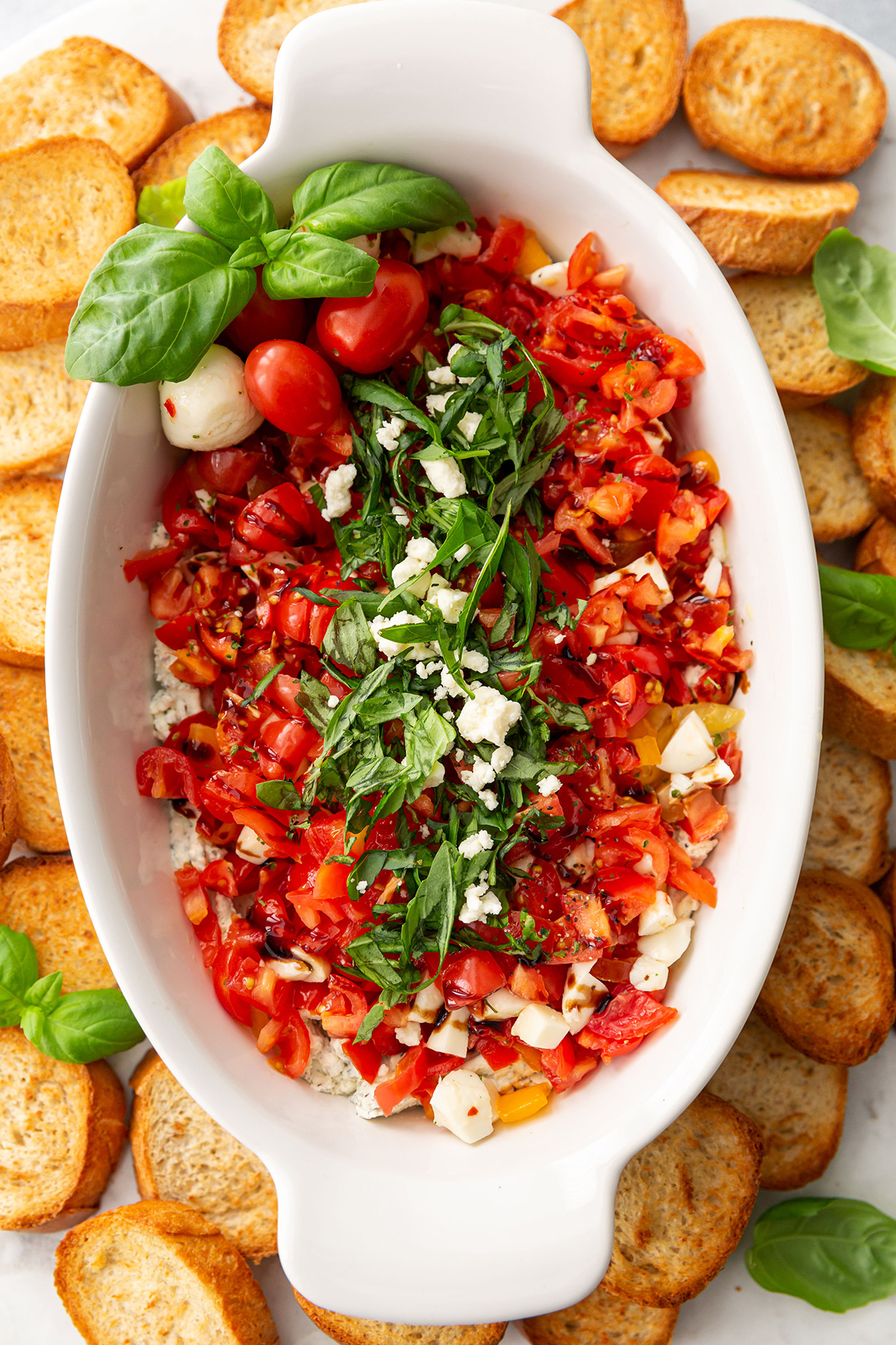 Cold Caprese Dip with Tomatoes, Mozzarella & Basil