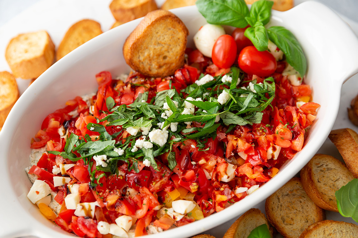 Caprese Bruschetta Dip with Crostini