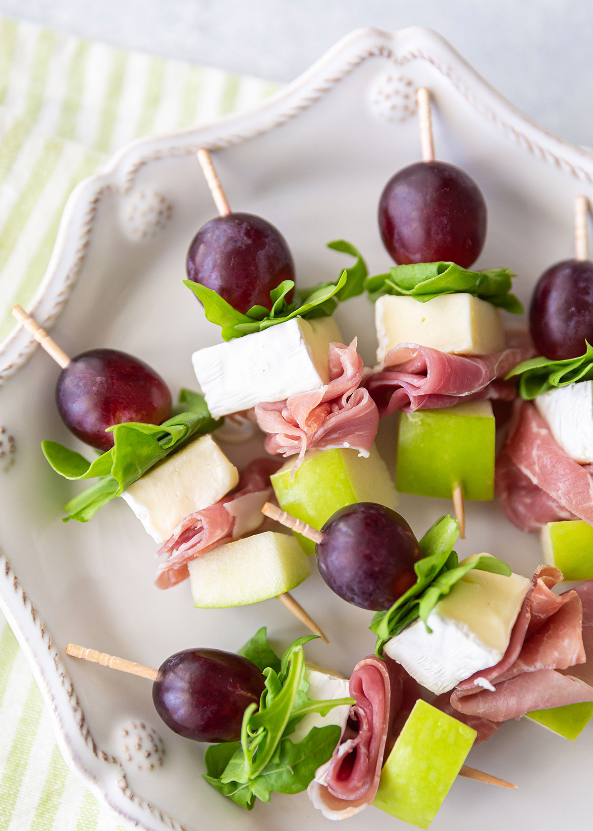 Brie, Prosciutto and Fruit Skewers