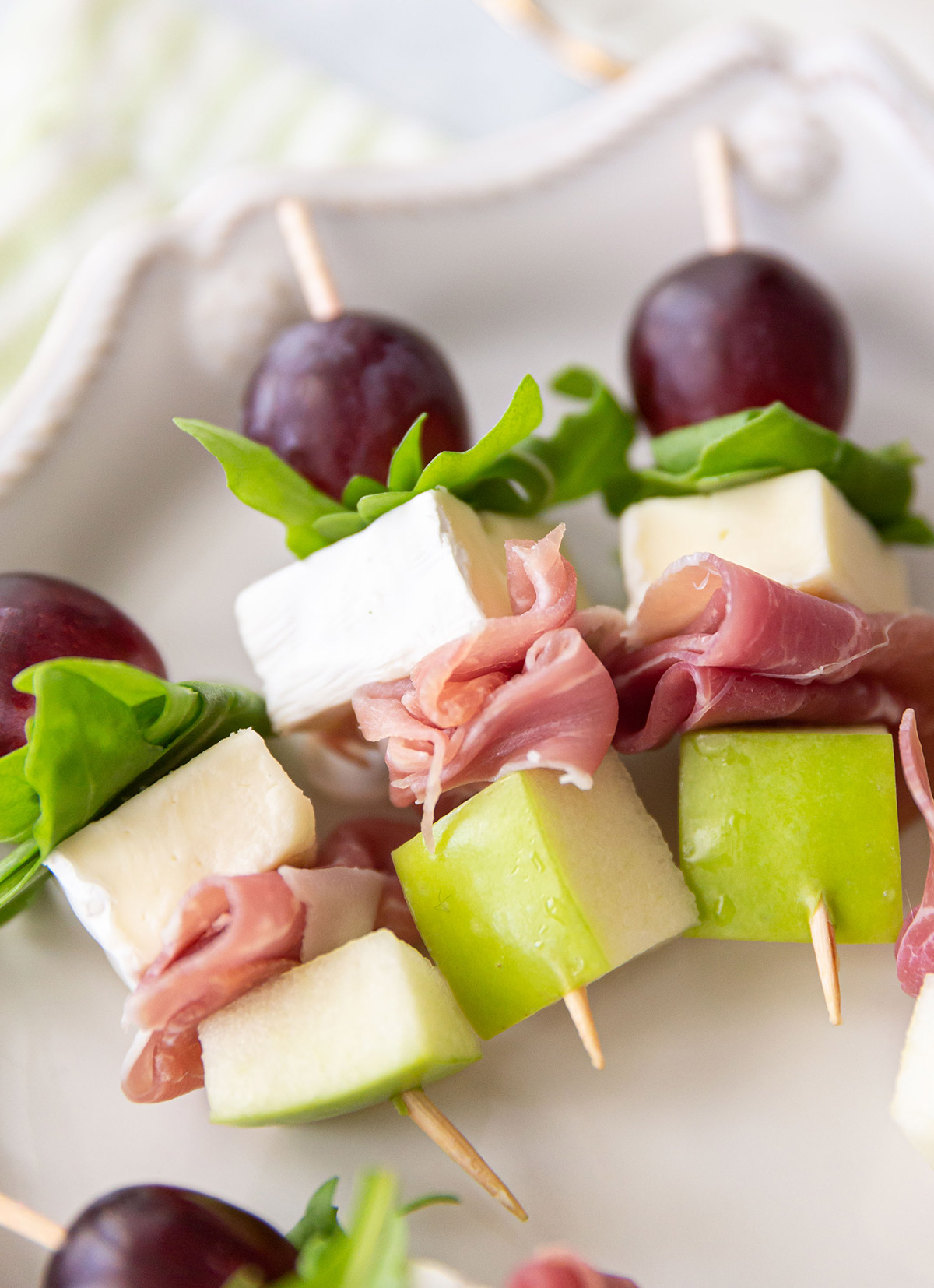 Brie Prosciutto and Grape Skewers