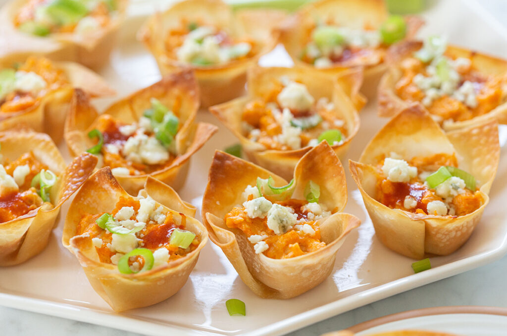 Buffalo Chicken Wonton Cups - Best Appetizers