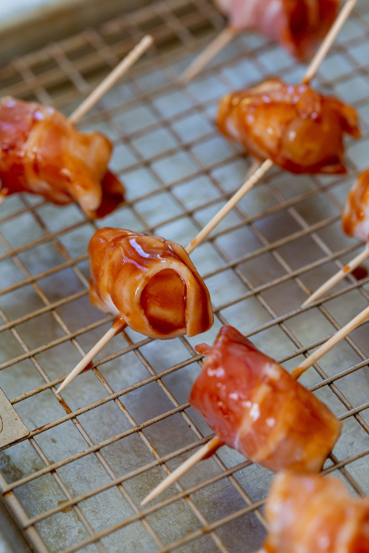 Wrapping Bacon around Water Chestnut