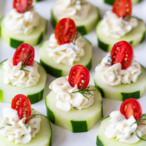 Cucumber Cream Cheese Bites with Tomatoes and Dill