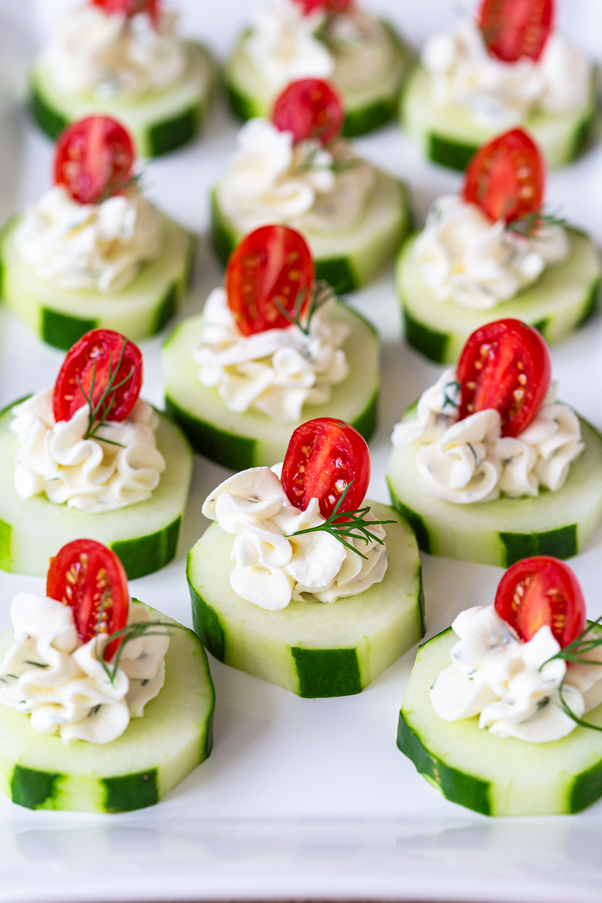 Cucumber Cream Cheese Bites with Tomatoes and Dill