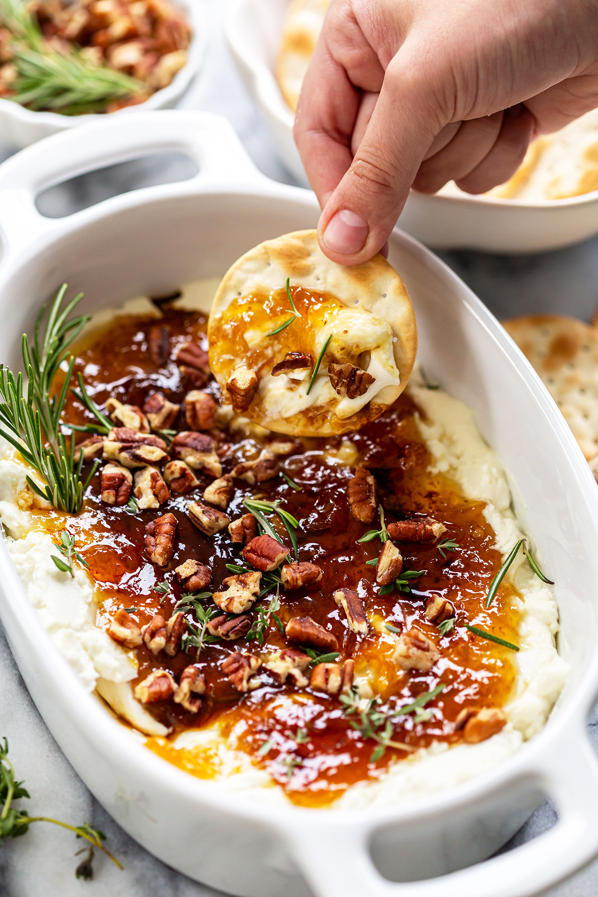 goat cheese appetizer with fig jam and pecans