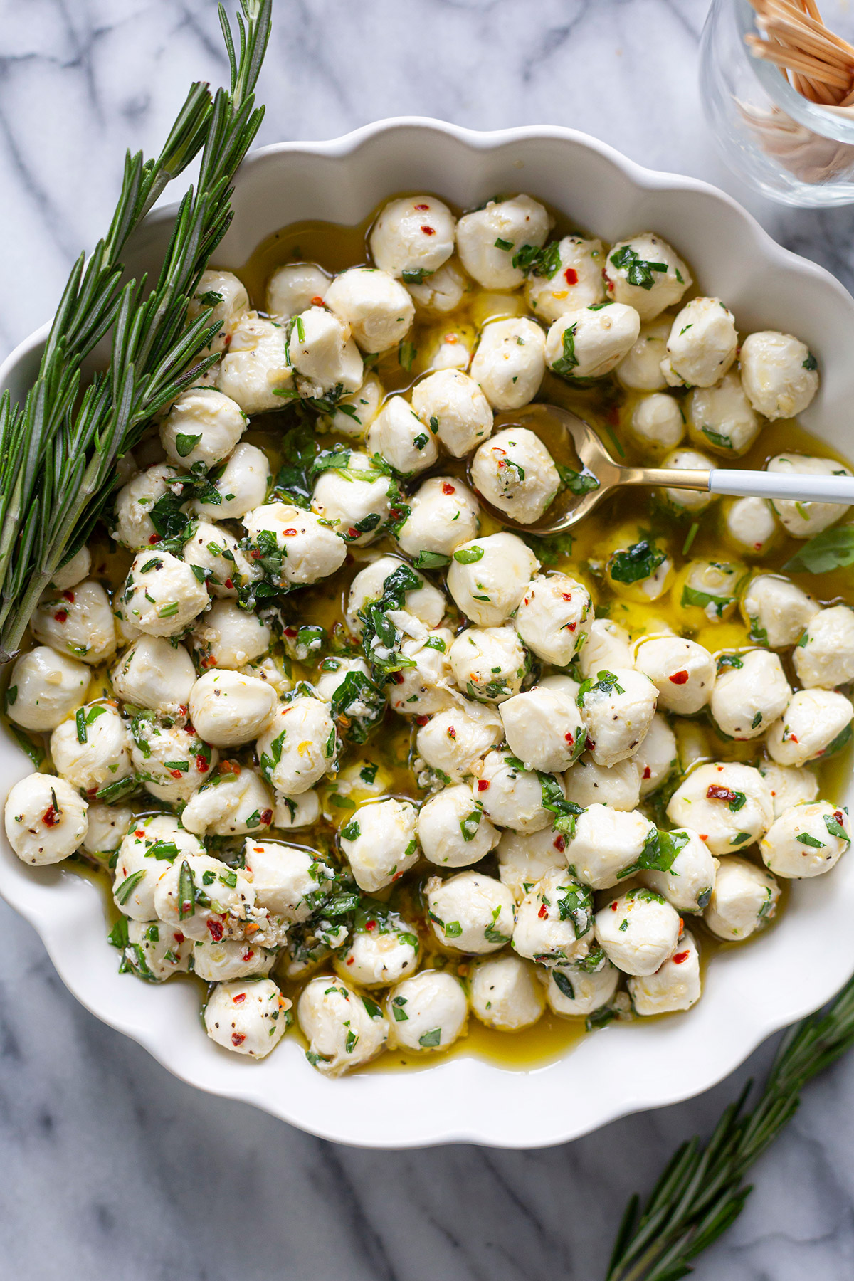 Marinated Mozzarella Balls with Herbs and Olive oil